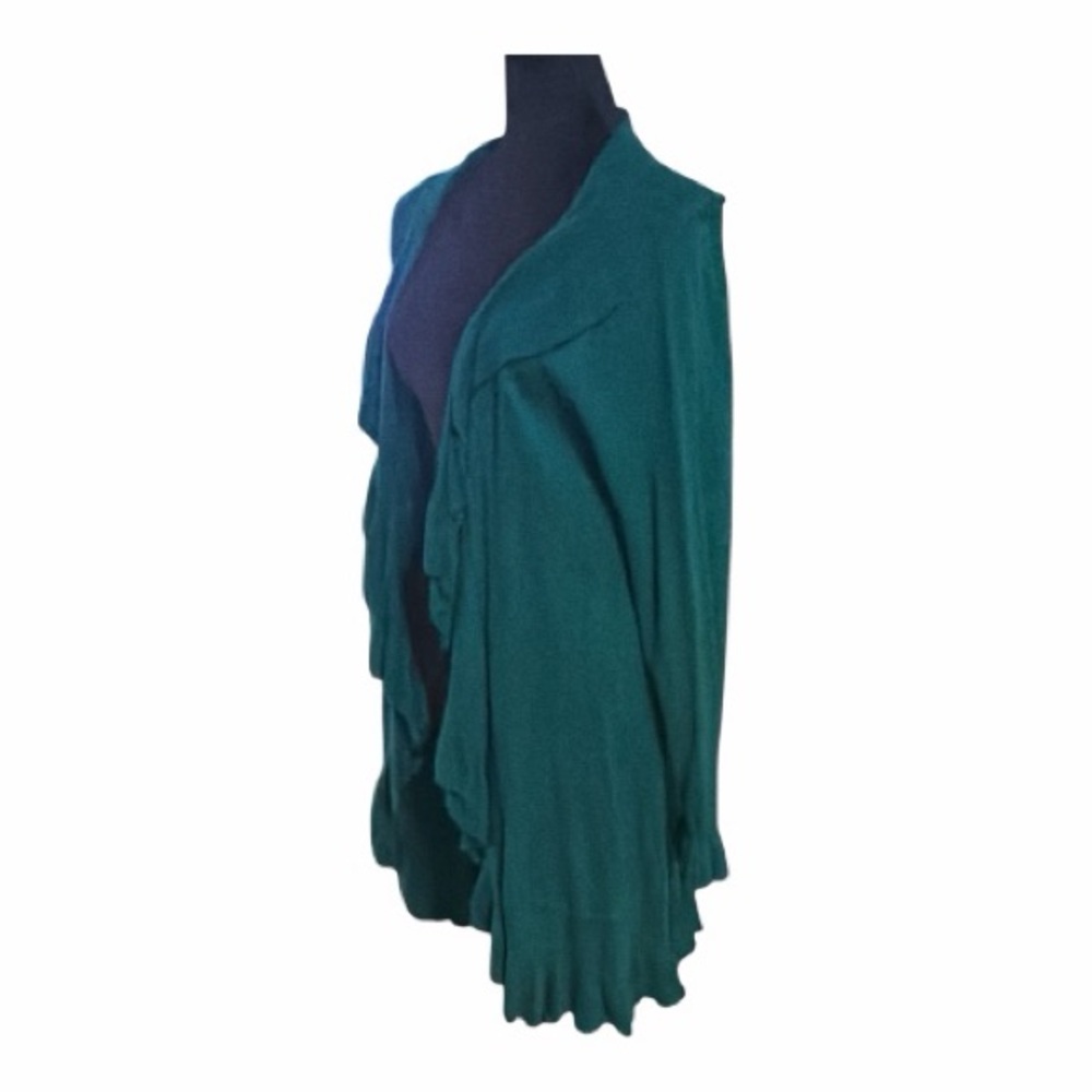 Joseph A Teal Ruffle Cardigan Sweater Size XL - Picture 3 of 4